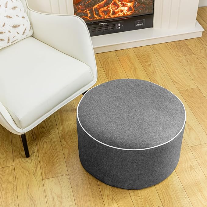 Outdoor Ottoman Outdoor Ottomans for Patio 19x12 Inches Modern Lightweight Foam Stuffed Pouf Outdoor Footstool Footrest Foot Stool Waterproof (Dark Gray)
