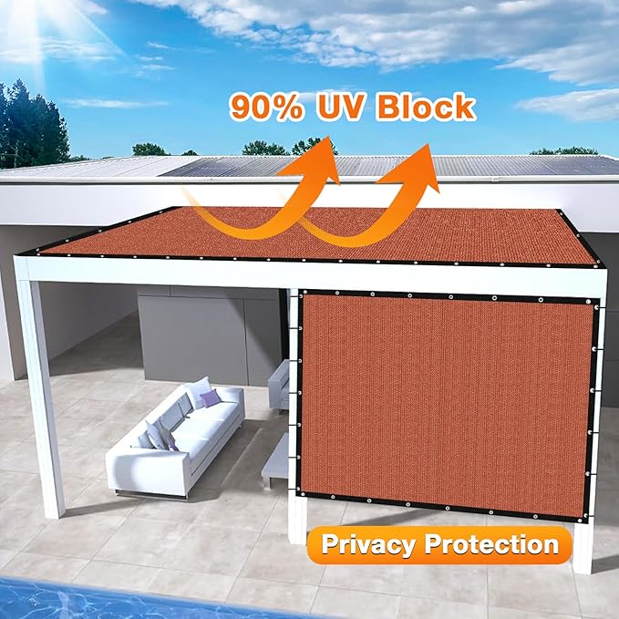 Artpuch 90% Sun Shade Cloth, 10 x 24 FT Pergola Shade Cover Canopy with Grommets, Sun Screen Fabric Tarp for Patio, Outdoor, Garden, Backyard, Rust Red