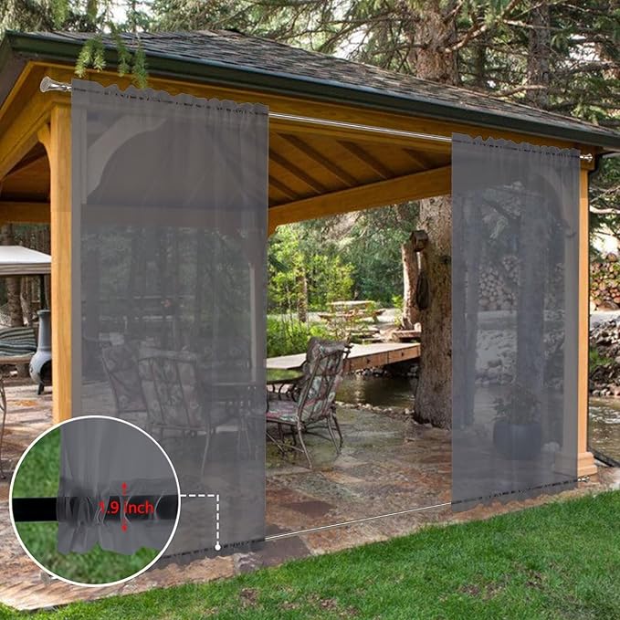 SpaceDresser Waterproof Outdoor Sheer Curtains for Patio - 4 Panels Rod Pocket Indoor Voile Sheer Curtain for Living Room,52W x 84L inch, Grey