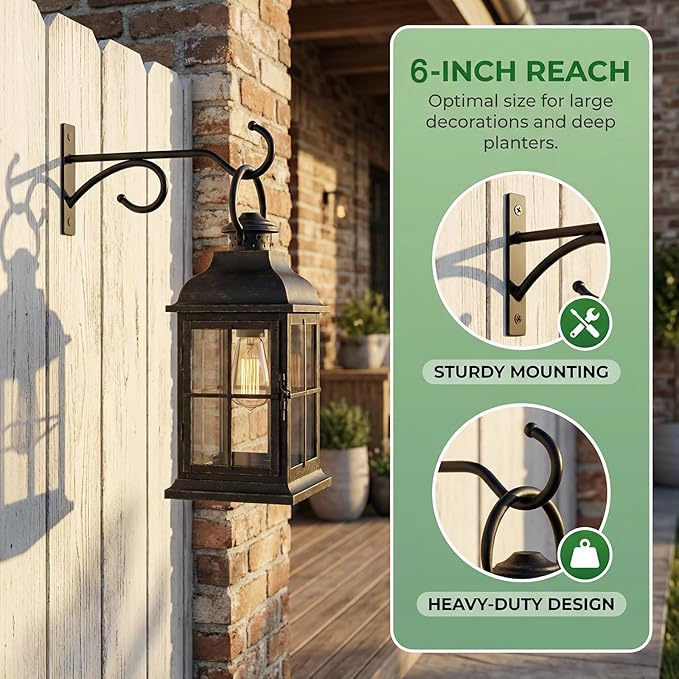 2Pack 6 Inch Plant Hangers for Hanging Baskets, Hanger for Indoor and Outdoor Plant Pots Holder, Wall Hook for Planters, Flower Basket, Wind Chimes, Lantern, Light, Bird Feeder, Home Décor-White