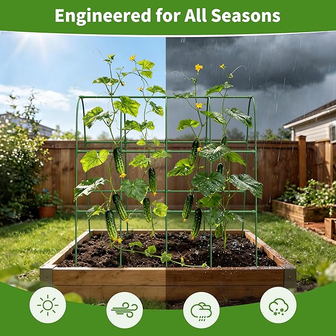 Cucumber Trellis for Raised Bed,U-Shape Garden Trellis for Climbing Plants Outdoor, Metal Arch Vegetables Trellis, Plant Support for Vine (Green, 63" Lx21.6 Wx47.2 H-Large)