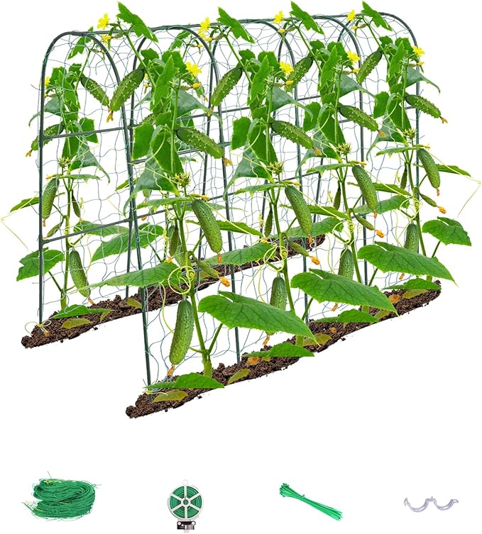 iGreely Cucumber Trellis for Raised Bed, U-Shape Garden Arch Metal Support for Climbing Plants, Metal Arch Vegetables Trellis, Plant Support for Vine (Green, 69.3" L×30" W×47.2" H)