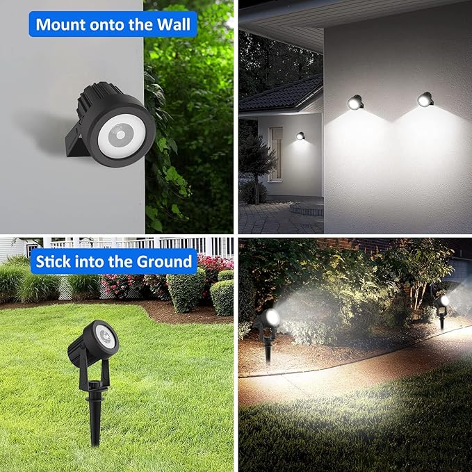 T-SUNUS Christmas Solar Garden Spotlight White Outdoor, 4-in-1 Spot Lights 6000K IP65 Waterproof 9.8ft Cable 5W Separated Panel, Auto On/Off Spotlights for Tree Yard Driveway Pathway Pond Halloween