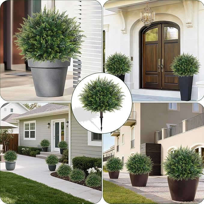 Waipfaru Artificial Plants Outdoor, 2Pcs 23'' Artificial Cedar Topiary with Ground Spike, UV-Resistant Fake Plants Fake Bushes Shrubs for Outdoor Indoor Garden Front Porch Decor