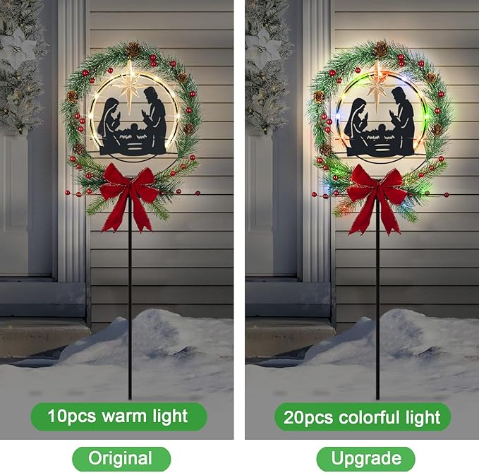 Solar Powered Nativity Scene,Hokfirm Christmas Yard Stakes Outdoor Christmas Decorations Garden Decor for Outside
