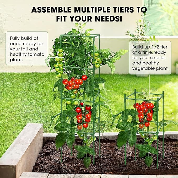 MQUPIN Tomato Cages,4 Packs Square Tomato Cage for Garden Plant Support,41 * 15 * 15in Heavy Duty Steel Plant Tower Stakes Trellis for Climbing Vegetables Flowers Fruits