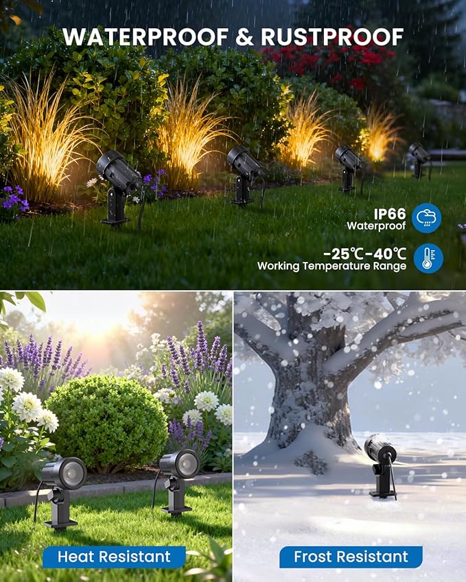 ZZXX 3W Low Voltage Landscape Lighting with Connectors LED Landscape Spotlights Waterproof Low Voltage Landscape Lights 2700K Warm White Spot Lights Outdoor for Tree Garden Yard Pathway, 4 Pack
