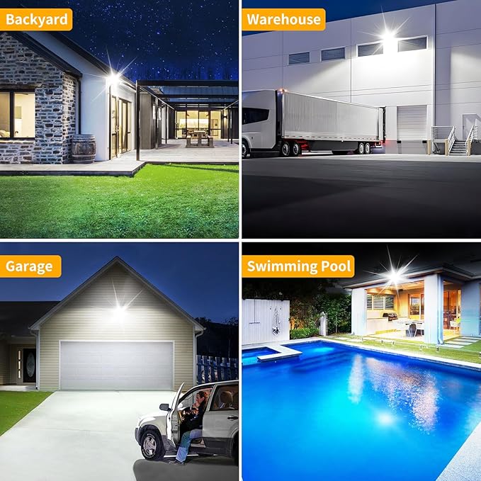 120W LED Flood Light Outdoor with 6ft Plug, 14400LM Brighter Exterior Security Lights, 5000K Daylight LED Work Light, IP66 Waterproof for Yard, Garage, Stadium, Lawn, 2 Pack