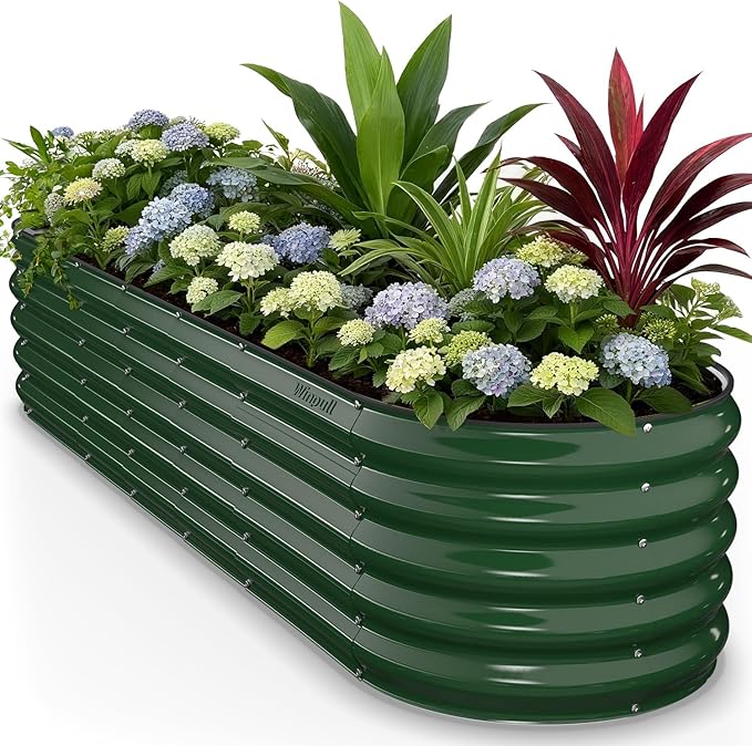 8x2x1.5 ft Galvanized Steel Raised Garden Bed, Raised Garden Bed Kit, Galvanized Planter Box Outdoor, 18" Tall Oval Large Metal Raised Bed for Gardening Vegetables Flower Herb (Moss Green)
