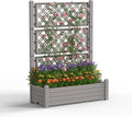 Raised Garden Bed with Trellis for Climbing Plants, 43.43" L x 18.27" W x 59.29" H Self Watering Planter Box with Drainage Holes for Outdoor Backyard Patio Balcony, Anti-Rust Resin (Grey)