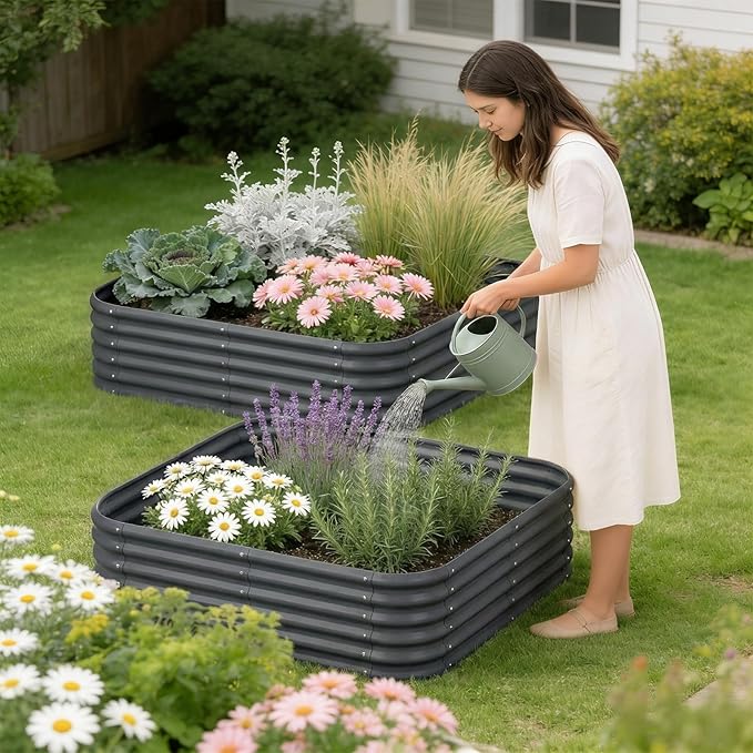 2-Pack 4x1.5ft Galvanized Raised Garden Bed, Outdoor Planter Bed, Metal Planter Box for Gardening and Planting,Dark Grey