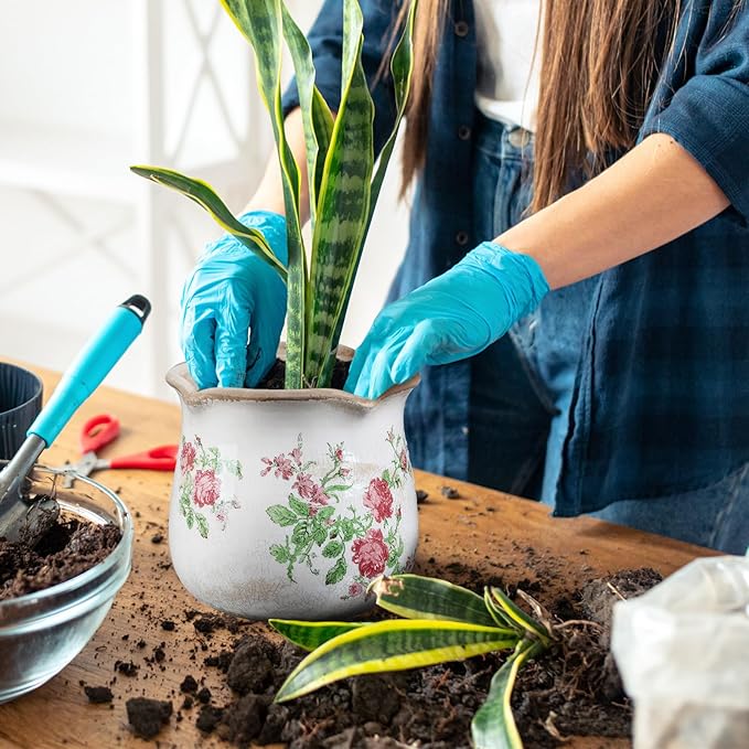 6 Inch Ceramic Plants Pots Vintage Ceramic Flower Planters Crackle Glaze Finish Flower Pots Decorative Floral Vintage Planters for Living Room Garden Home Decor Gifts(Classic)