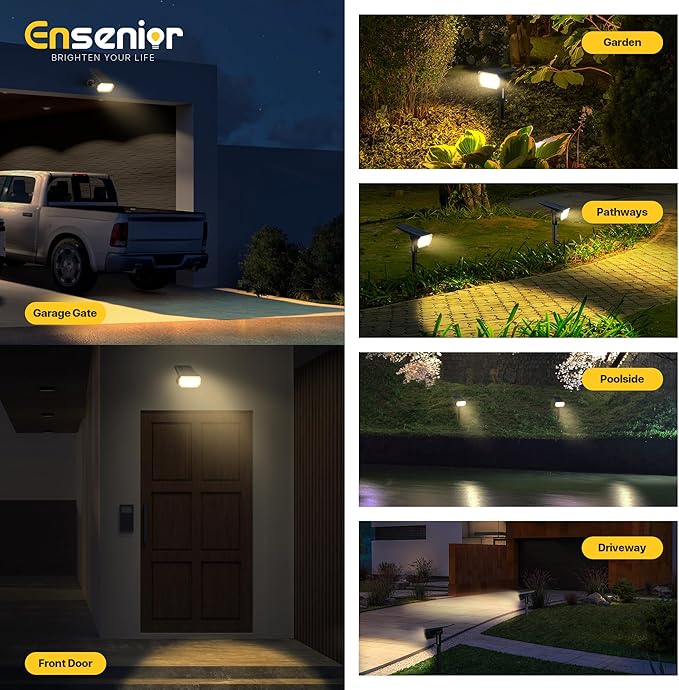 Ensenior Solar Spotlights Outdoor, 56 LEDs Brightness Adjustable 3000K LED Solar Garden Lights, Halloween Christmas Landscape Lighting for Flag/Yard/Pathway, IP65 Waterproof - 4 Pack