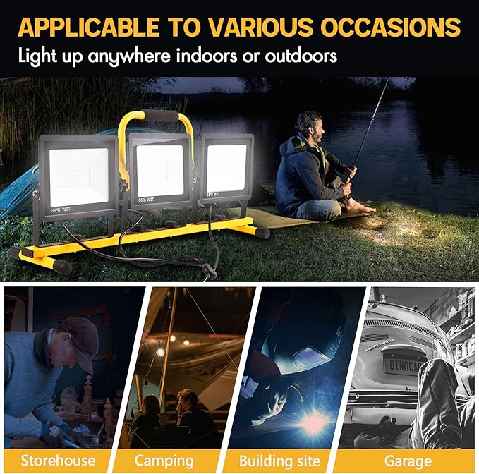 22000 Lumen Work Lights with Stand, 2 Adjustable Head LED Work Light, with Adjustable and Foldable Tripod Stand, Waterproof Lamp with Individual Switch with 6500 Kelvin Color Temperature