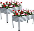 Vengarus Galvanized Raised Garden Bed Outdoor with Legs,48×18×30in Metal Elevated Raised Planter Box for Backyard, Patio, Balcony, 300lb Capacity,Silver(2PCS)