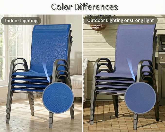 MAMIZO Patio Dining Chairs, Stackable All Weather Teslin Chair, Heavy Duty Outdoor Breathable Chairs Set, w/Armrests, Upgraded Chair FeetW/Strenthened Iron Spacers, 330 LBS (6, Navy Blue)