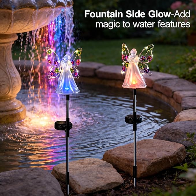 Angel Solar Lights for Cemetery Memorial Gift Grave Decorations Solar Angel Stake Lights Outdoor Waterproof Garden Decor Yard Lawn Ornaments, Angel Gifts for Women 2 Pack