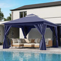LAUSAINT HOME Semi-Permanent Outdoor Patio Gazebo 12'x12', Heavy Duty Party Tent Shelter with Double Roofs, Mosquito Nettings and Privacy Screens for Backyard, Garden, Lawn, Navy Blue
