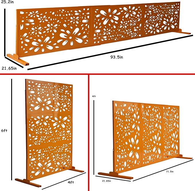 Oakland Living 6 ft. X 4 ft. Orange Freestanding Metal Privacy Screen Room Divider