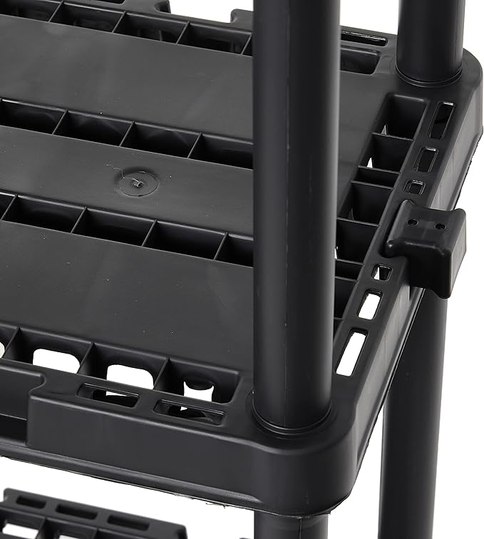 Gracious Living 4 Pack Light Duty Storage Shelves, Knect-A-Shelf 4-Shelf Ventilated Shelving Rack Organizer for Home, Garage, Basement & Laundry, Black