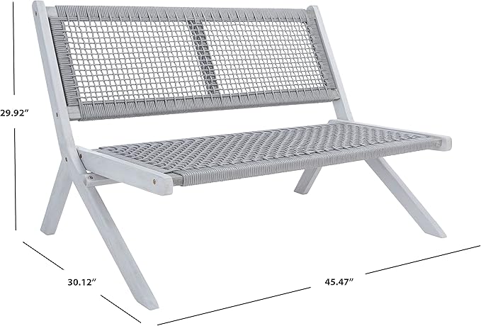SAFAVIEH Outdoor Collection Kobina Grey Acacia Wood/Grey Rope Foldable Bench (Fully Assembled)
