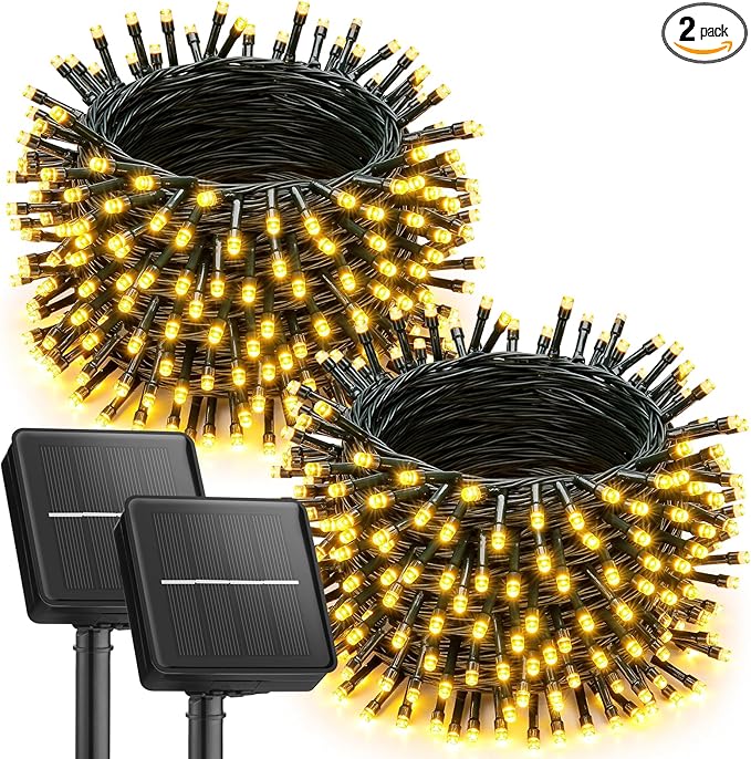 Brightown 2 Pack Solar String Lights Outdoor Waterproof, 92Ft 240 LED Solar Lights Outdoor with 8 Modes, Outdoor Light Solar Powered for Patio Yard Tree Garden Party Decorations, Warm White
