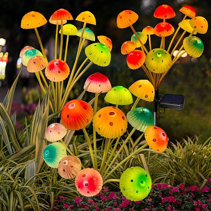 Solar Garden Lights Decorative,2 Pack 24LED Solar Powered Mushroom Lights Outdoor, Gifts for Women Birthday Mothers Day, Mushroom Flower Light Yard Decor Outside Waterproof for Lawn Porch Patio