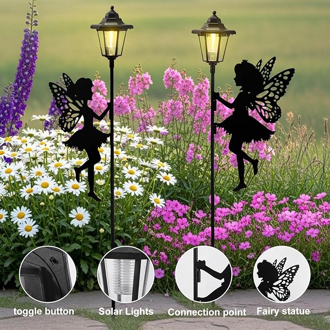 ZKLiLi Fairy Solar Garden Light,Outdoor Garden Fairy Decor Waterproof Large Hanging Lantern Lights Decorations for Patio Yard Porch Lawn Pathway Statues Outdoor Decor Gifts（Warm Light）