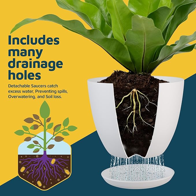 Lifemaster Eco Friendly Plant Pot Set - 10-Pack Home Decor Flower Indoor and Outdoor Plastic Pots with Drainage Holes, Assorted Sizes (7", 6.6", 6", 5.3", 4.8") - Stackable Garden Versatile Planters