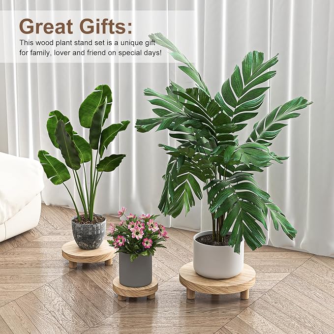 Wood Plant Stand Indoor Outdoor, 12/10/8/6" Round Wood Riser for Decor, Wooden Stool Display Stand Flower Pot Holder Small Planter Tray Modern Potter Decorative for Desktop Counter Room (Natural-4pcs)