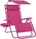Best Choice Products Folding Zero Gravity Outdoor Recliner Patio Lounge Chair w/Adjustable Canopy Shade, Headrest, Side Accessory Tray, Textilene Mesh - Hot Pink