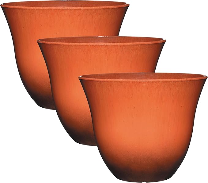 Classic Home & Garden Resin Flower Pot Planter, 13" | Orange Ember | Pack of 3 | Honeysuckle Design