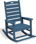 SERWALL Oversized Outdoor Rocking Chair, HDPE Patio Rocking Chair with Footrest for Adults, All Weather Porch Rocker for Deck Patio Balcony, Navy