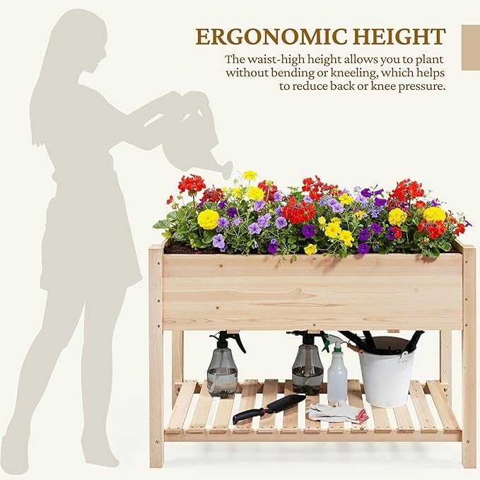 Yaheetech 47x23x32in Wooden Raised Garden Bed with Legs & Storage Shelf Horticulture Wooden Elevated Planter Box Vegetable Growing Bed for Flower/Herb/Backyard/Patio