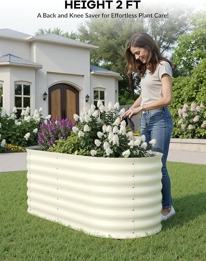 2 Pcs Raised Garden Beds Outdoor 4x2x2 ft - Galvanized Steel Planter Box for Vegetables, Flowers, Rust-Resistant Garden Box, Easy Assembly Raised Beds, Durable Planters for Outdoor Plants, Beige