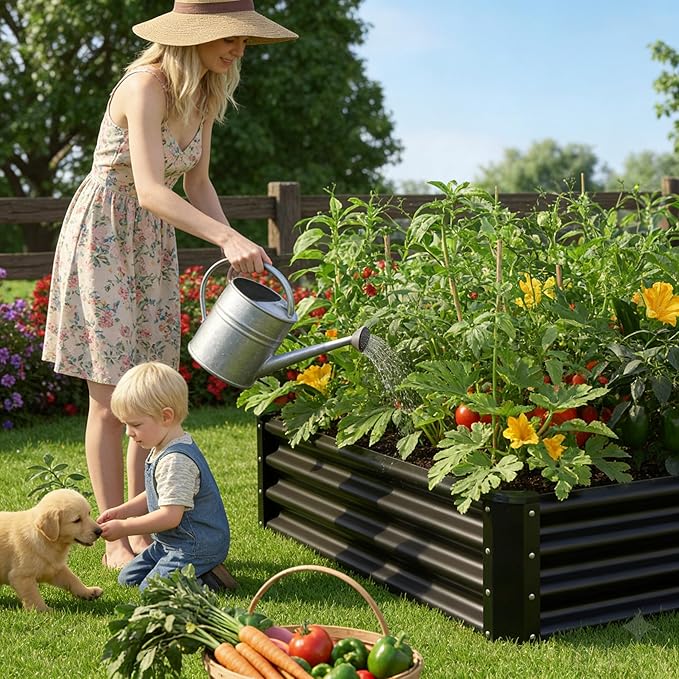 8x4x1ft(2 Pack) Raised Garden Beds Outdoor Kit, No Support Rod, Metal Raised Garden Beds for Vegetables,Fruits,Herb,Flower,Black