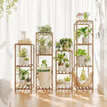 Bamworld 4 Sets Tall Plant Stands Indoor Outdoor Combo Plant Shelves Wooden Plant Holder Rack for Multiple Plants Flower Stands for Living Room Balcony Garden Patio Lawn Window