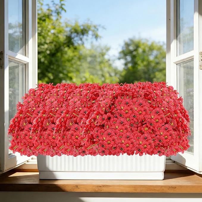 22 Pack Artificial Flowers Outdoor Fake Plants, Faux Flowers UV Resistant with Plastic Plants, Faux Silk Flowers for Outdoors Outside Front Porch Hanging Planter Window Box Garden Decoration(Red)