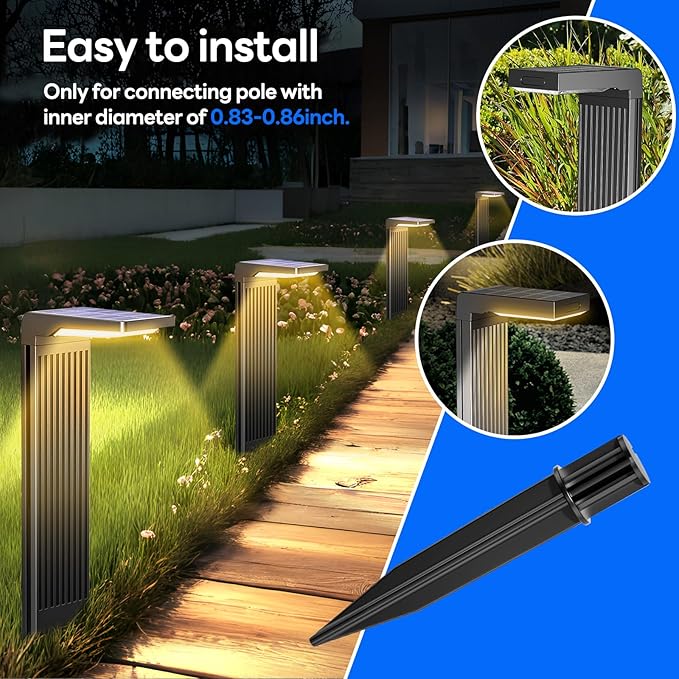 8 Pack Reinforced Ground Stakes, 0.83" x 8.27" Solar Lights Spikes, ABS Plastic Replacement Nails for Solar Pathway Lights Spot Lights Torch Lights Garden Lights