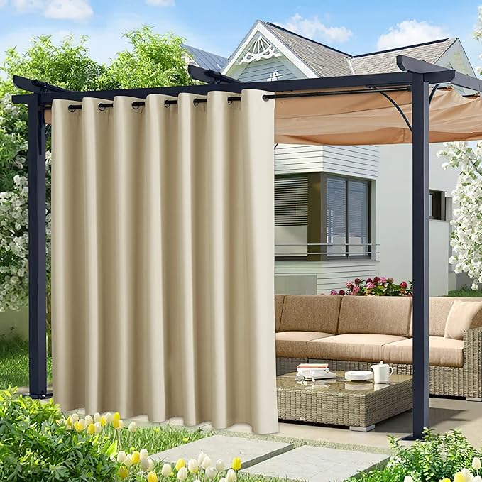 NICETOWN Extra Wide Outdoor Curtains for Patio Waterproof 2 Panels, Beige Rustproof Grommet Thick & Weighted Indoor Outdoor Curtains for Yard/Gazebo, W100 x L84 Inch