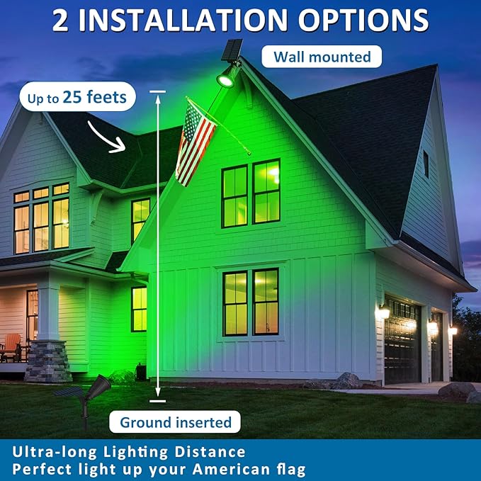 T-SUNUS Green Solar Landscape Spot Lights 4 Pack, IP65 Waterproof Garden Outdoor Spotlights Auto On/Off for St. Patrick's Day Halloween Christmas, Security Spotlight for Flag Tree Patio Driveway Pond