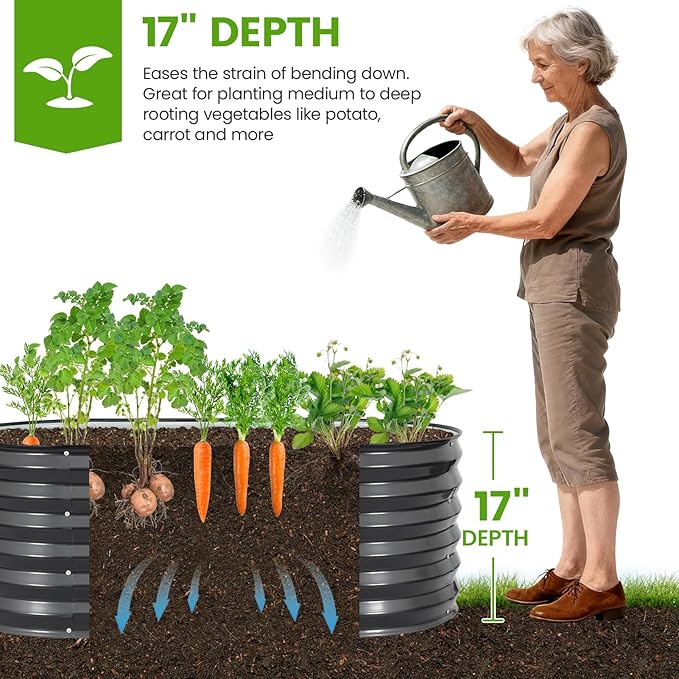 G GOOD GAIN Raised Garden Beds - 8x2x1.4ft Galvanized Planter Boxes Kit with Protective Tape & Gloves & Tools | Oval Metal Outdoor Raised Bed for Gardening Vegetables, Fruits, Flowers, Herbs, Grey