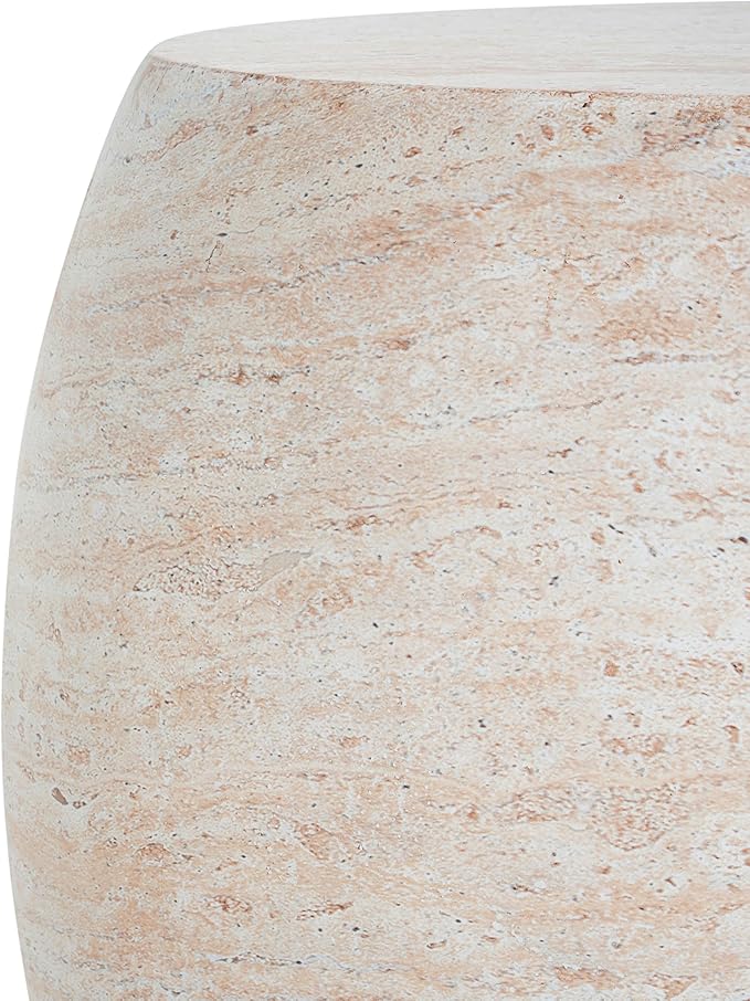 Christopher Knight Home Jayme 20.25" Indoor Outdoor Oval Accent Side Table, Patio Decorative End Table, Lightweight Concrete Garden Stool for Patio Living Room Balcony & Garden Decor, Travertine