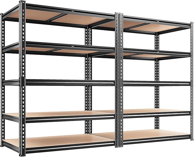 REIBII 2400LBS Storage Shelves 5 Tier Garage Shelving Heavy Duty, Adjustable Metal Shelving Unit, Garage Shelves for Basement, Warehouse, Pantry, Closet, Kitchen 72" H x 35.55" W x 16" D, 2 Pack | Heavy Duty, Adjustable, 2020LBS Capacity, Garage, Pantr...