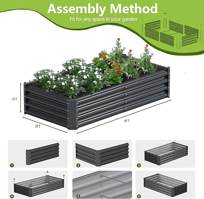 2PCS 4x2x1FT Galvanized Raised Garden Bed, Galvanized Planter Raised Garden Boxes Outdoor, Large Metal Raised Garden Beds for Vegetables-Grey
