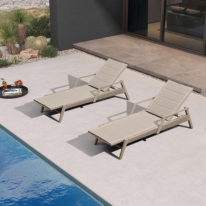 PURPLE LEAF Patio Chaise Lounge Chairs with Armrests Aluminum Reclining Layout Lounges for Outdoor Poolside Nurture Shale