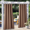 NICETOWN 2 Panels Outdoor Curtain Panels for Patio Waterproof, Stainless Steel Silver Grommet Thermal Insulated Blackout Thermal Insulated Outdoor Drapes for Patio/Front Porch, W52 x L108, Tan