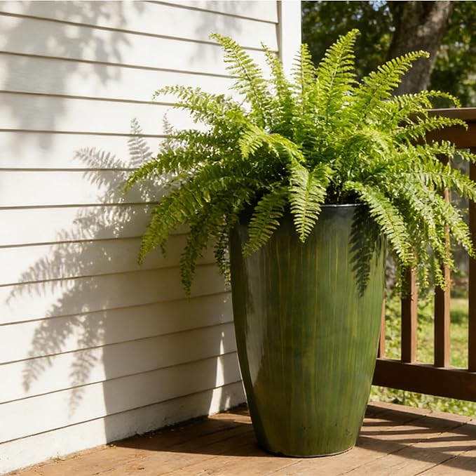 Worth Garden 23.5" H. Large Plastic Planters - Set of 2 Gradient Green Glossy Smooth Finish - Tall Plant Pots for Indoor & Outdoor Use - Decorative Lightweight Flower Pots for Front Porch, Patio, Deck