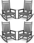 SERWALL Oversized Outdoor Rocking Chair Set of 4, HDPE Rocker for Adults, Patio Rocking Chairs for Porch, Grey