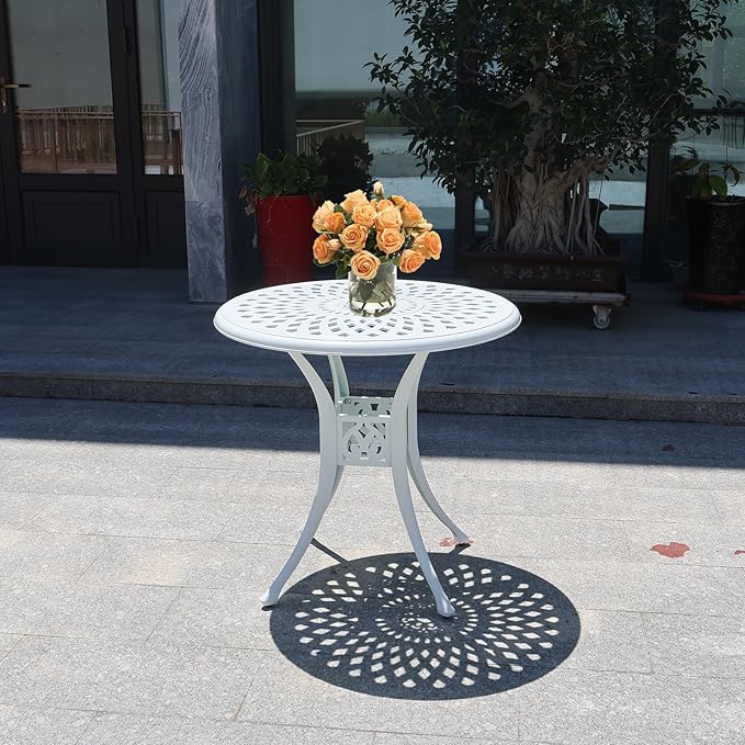 30.31" Outdoor Patio Dining Table, Cast Aluminum Bistro Table, Patio Furniture Set with 2.36" Umbrella Hole for Balcony Lawn Garden Backyard